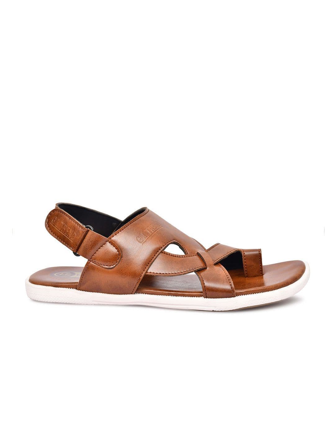 G L Trend Men Tan Solid Casual Comfort Sandals with Cross-Strap Design thumbnail 3