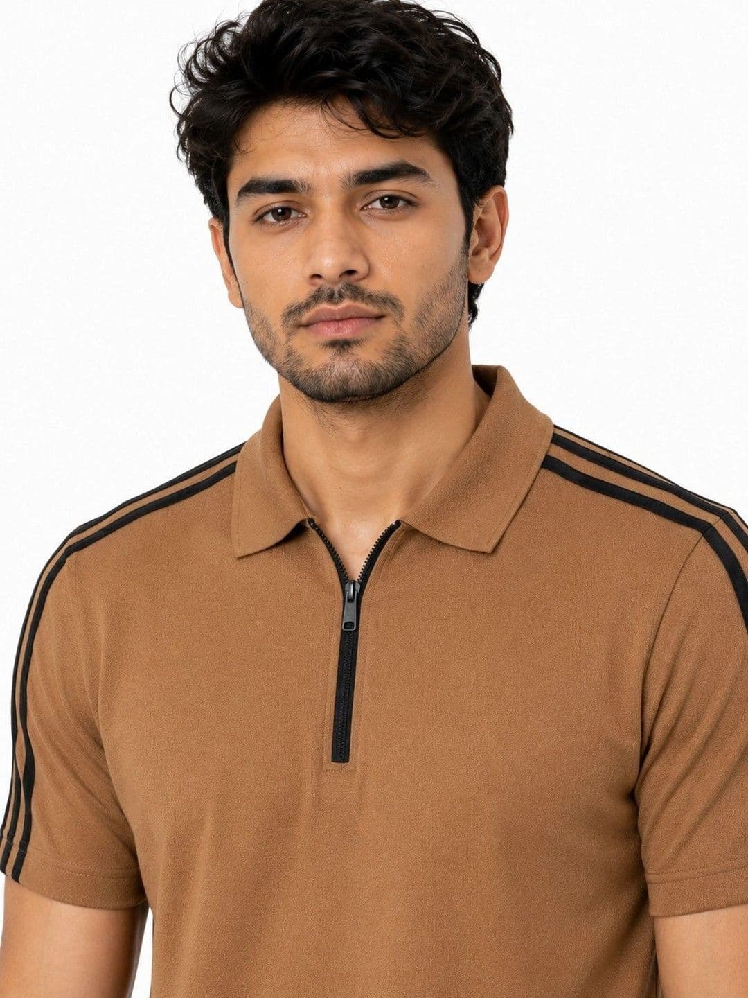 MaverIQ Camel Brown Colourblocked Polo Collar Regular Fit T-shirt thumbnail 5