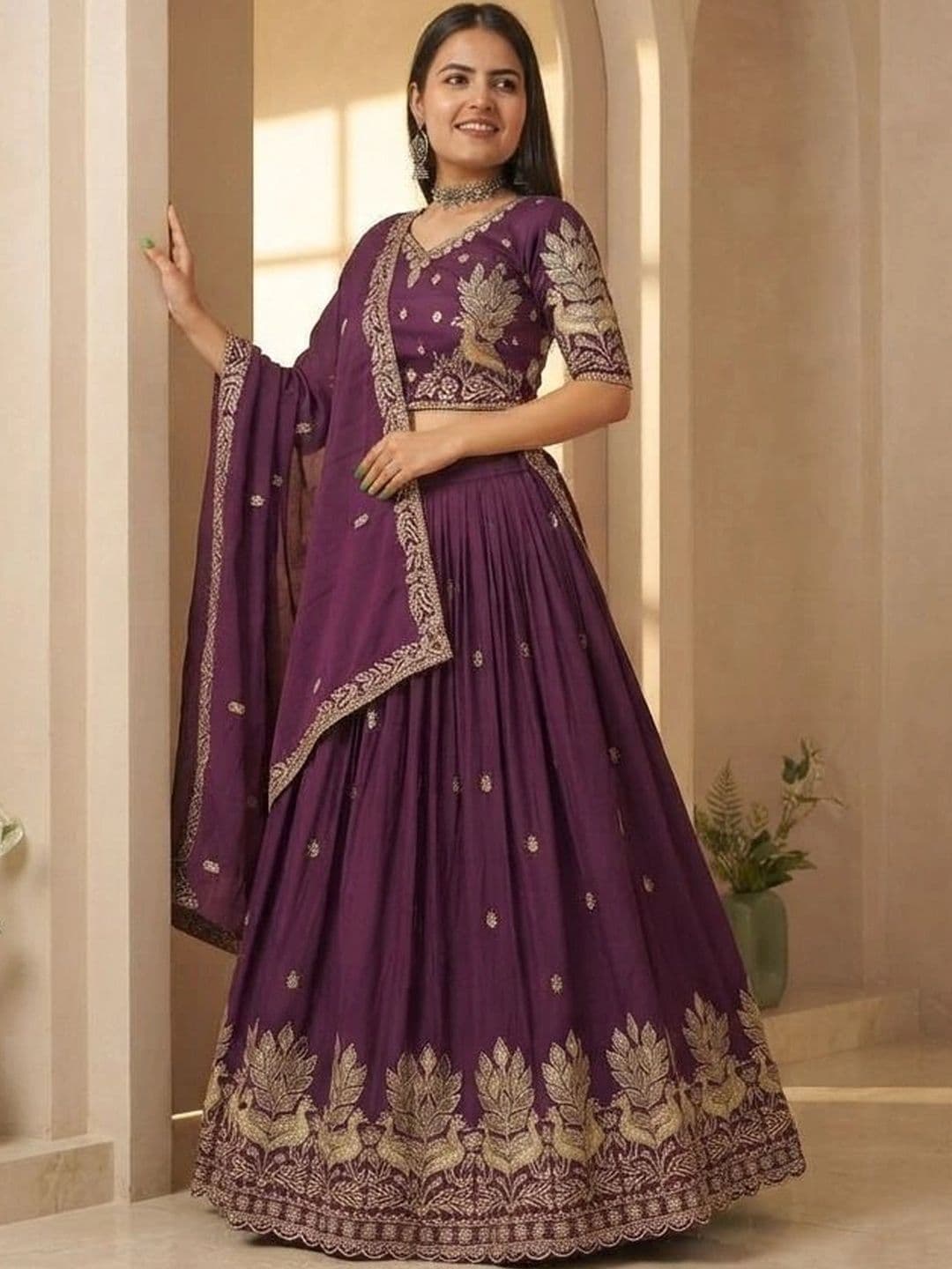 all about you Embroidered Thread Work Semi-Stitched Lehenga & Blouse With Dupatta thumbnail 2