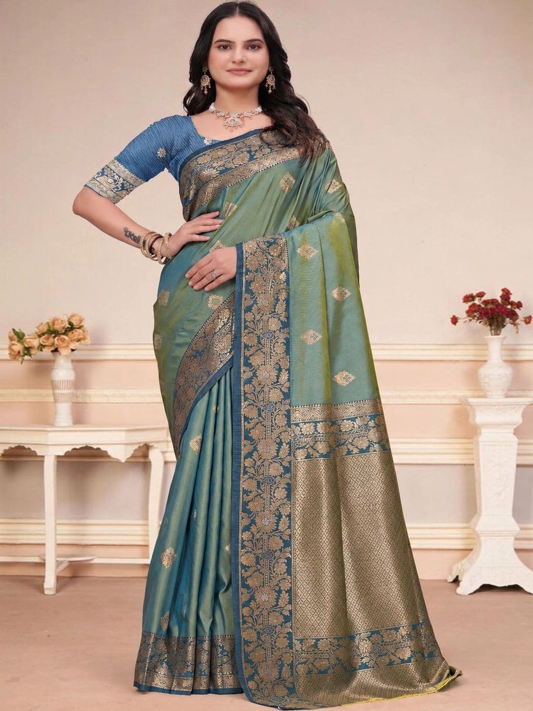 RANGREET Ethnic Motifs Zari Saree - view 1