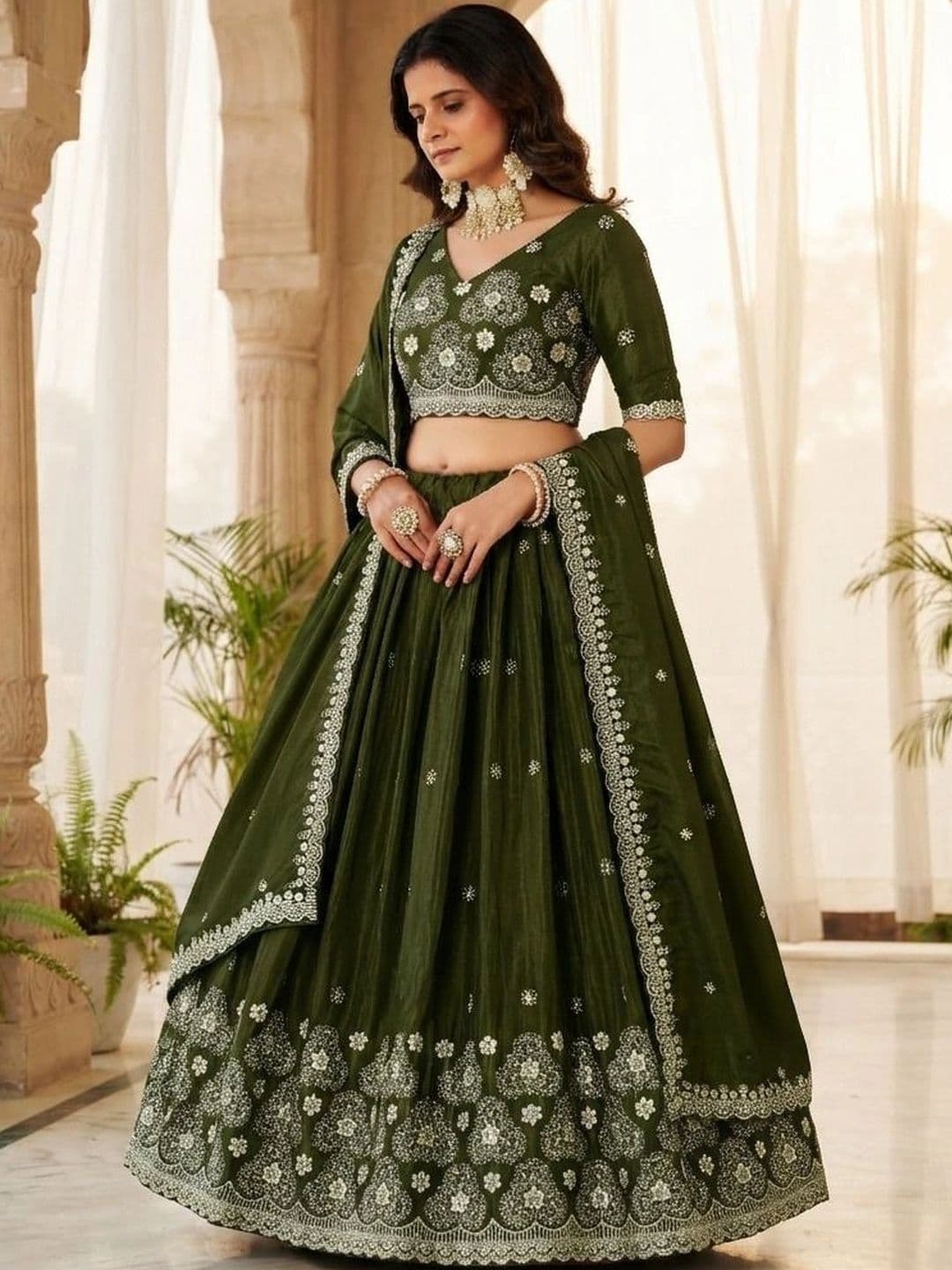 HERE&NOW Embellished Thread Work Semi-Stitched Lehenga & Blouse With Dupatta thumbnail 3