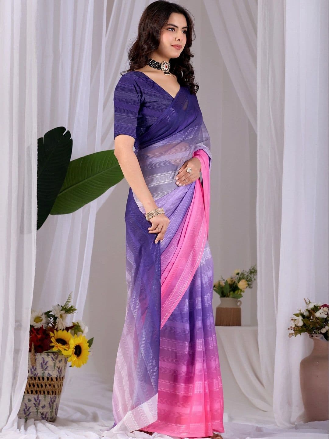 Moda Rapido Ombre Poly Georgette Designer Saree thumbnail 2
