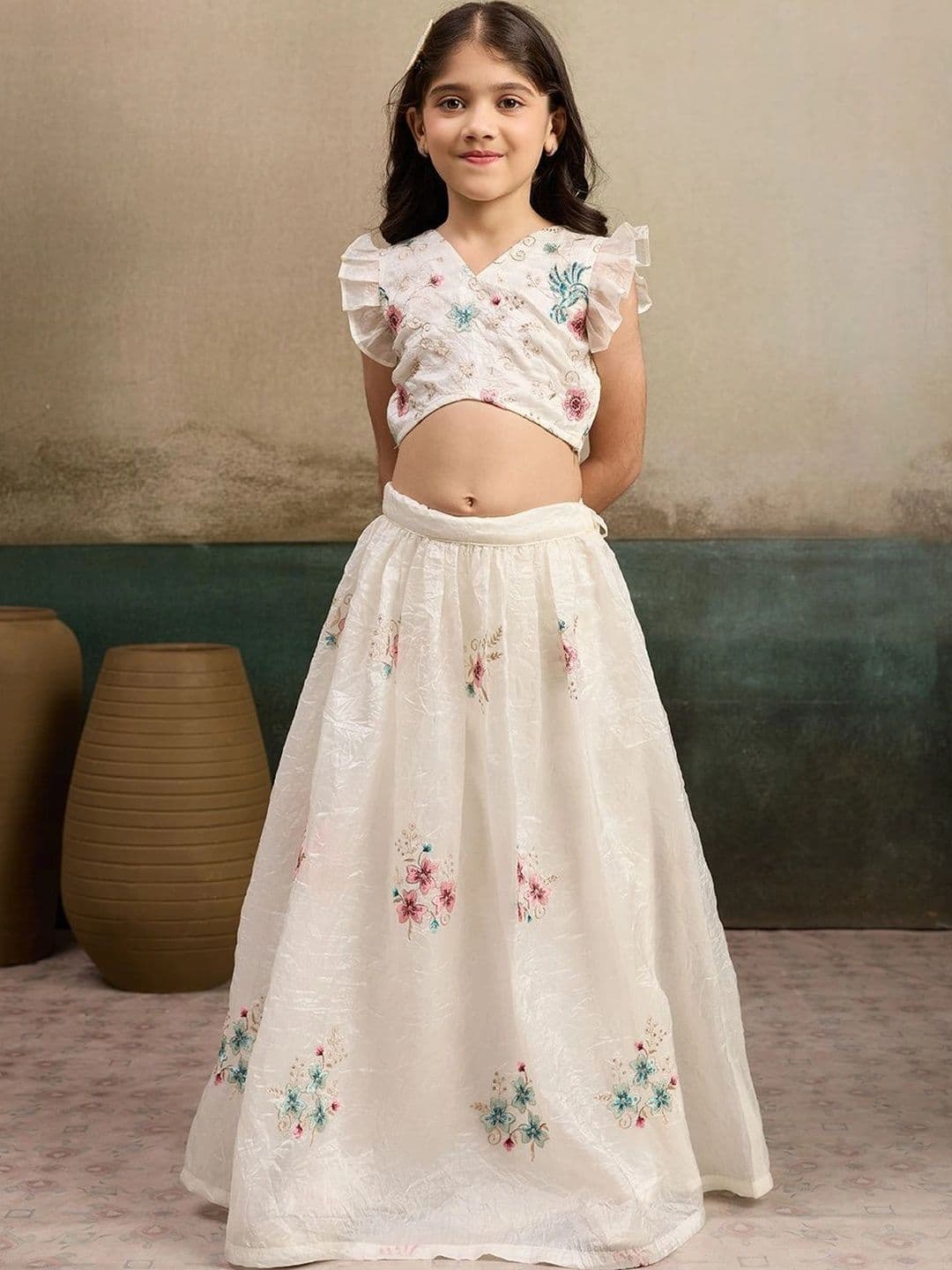 Tasarika Girls Embroidered Thread Work Ready to Wear Lehenga & - view 1