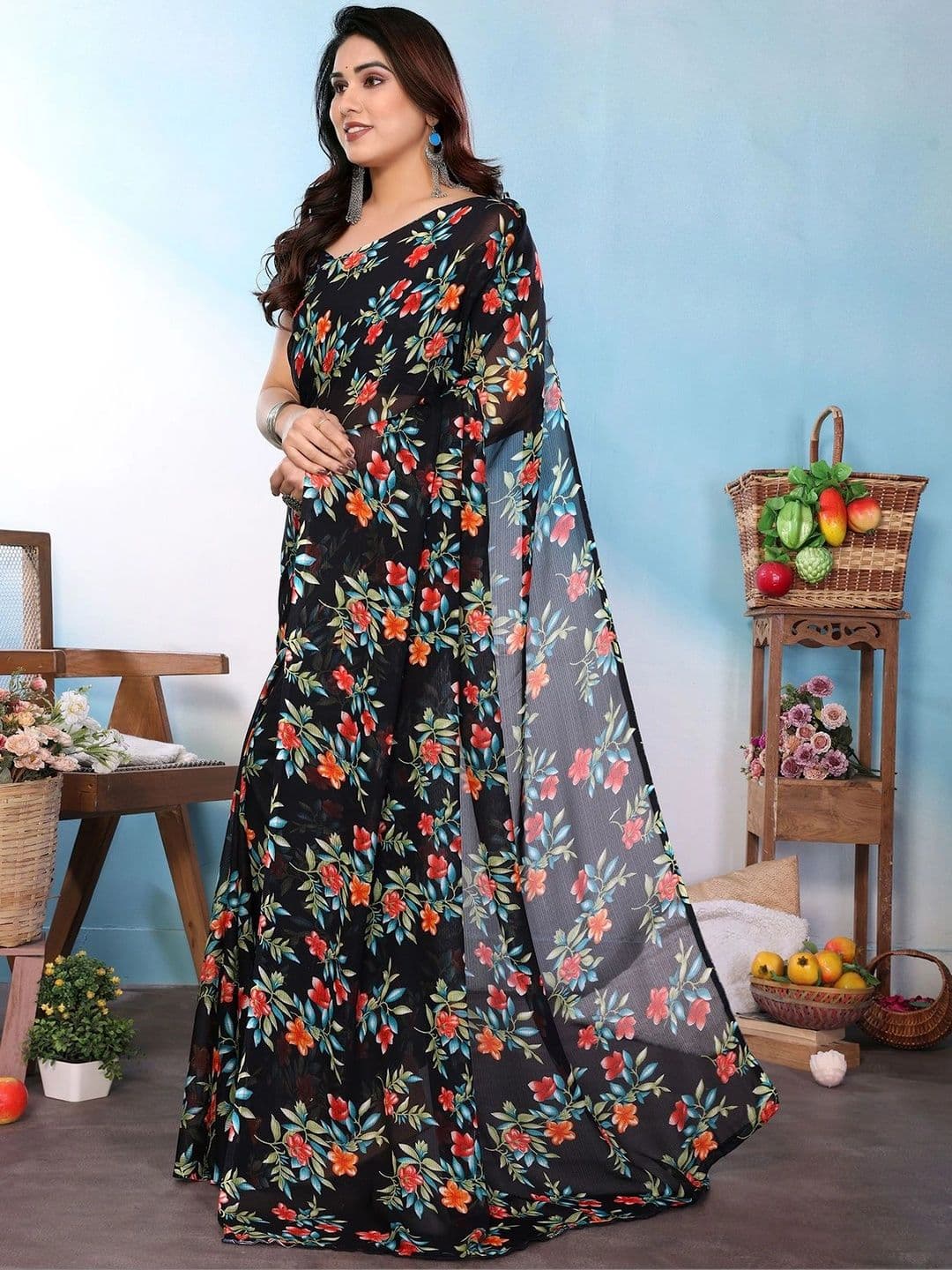 Yashika Floral Pure Georgette Saree thumbnail 2