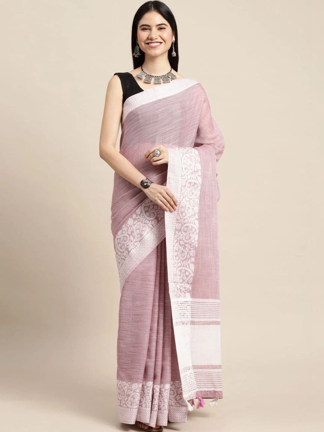 Mitera Woven Design Linen Blend Saree thumbnail 4
