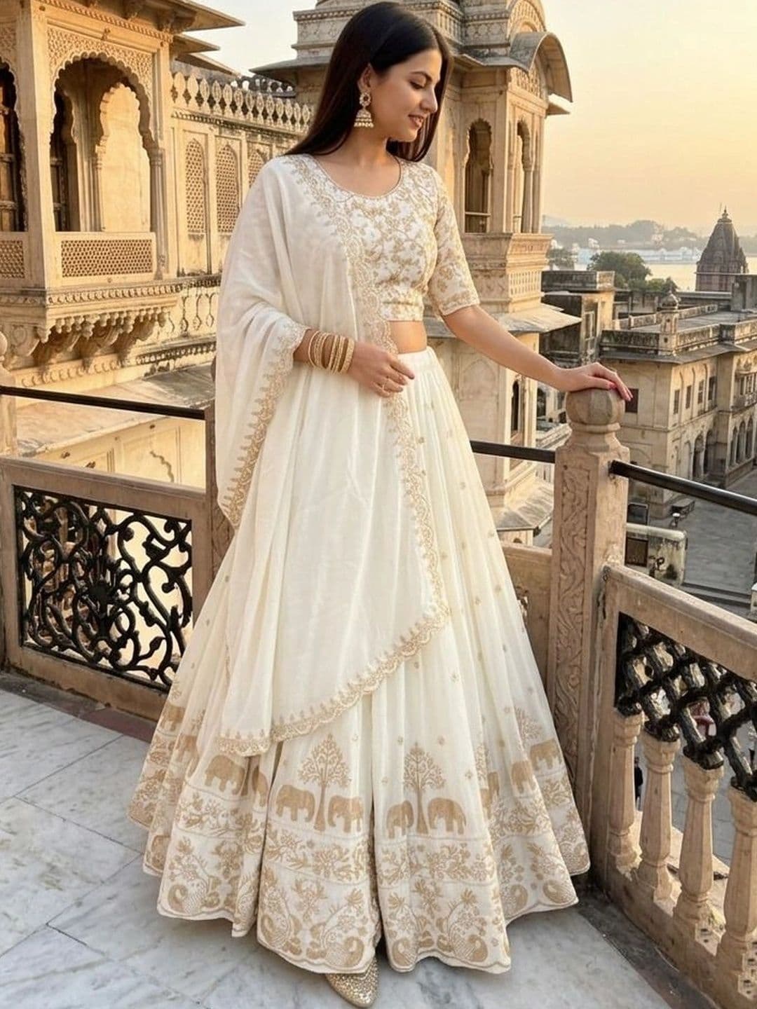 HERE&NOW Embroidered Thread Work Semi-Stitched Lehenga & Blouse With Dupatta thumbnail 4