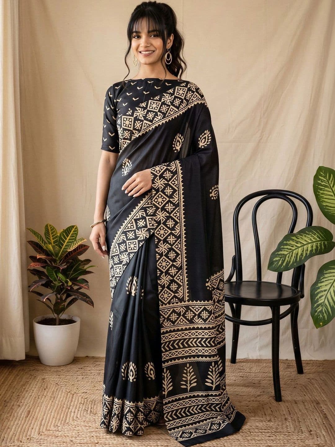 Anouk Batik Designer Block Print Saree - view 1