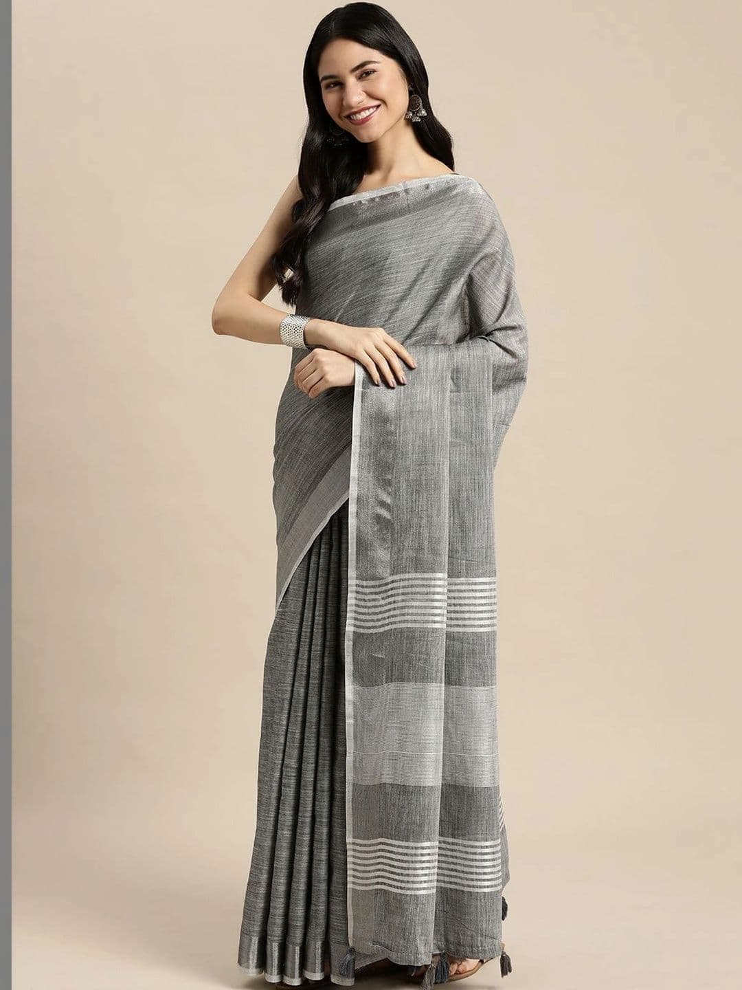 Mitera Striped Linen Blend Saree thumbnail 6