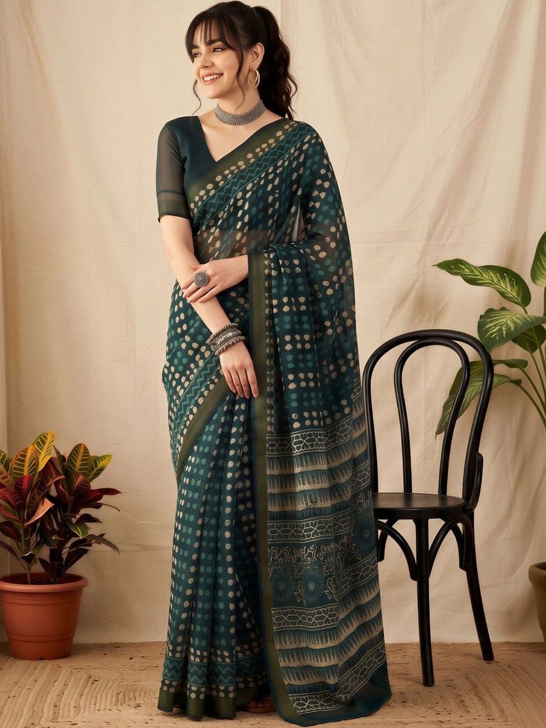 Anouk Batik Designer Block Print Saree - view 1