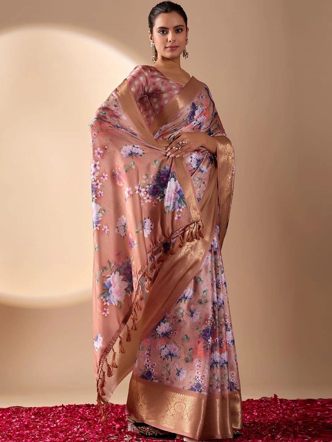 Moda Rapido Floral Zari Silk Blend Designer Saree thumbnail 7