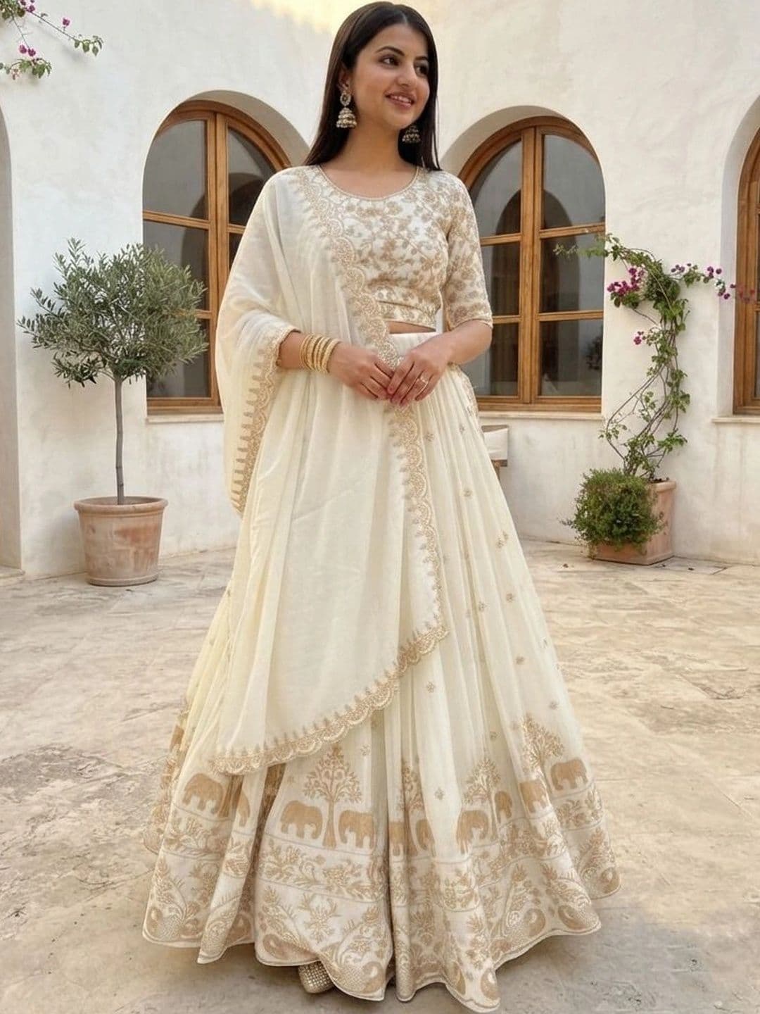 all about you Embroidered Thread Work Semi-Stitched Lehenga & Blouse With Dupatta - view 1