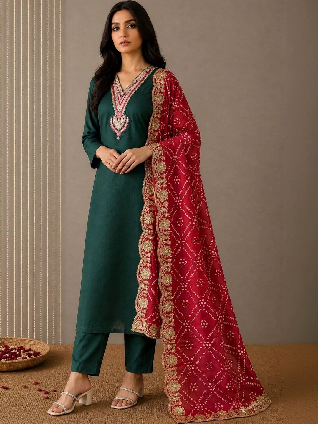 Anouk Mirage Women Ethnic Motifs Embroidered Regular Kurta with Trousers & With Dupatta thumbnail 3