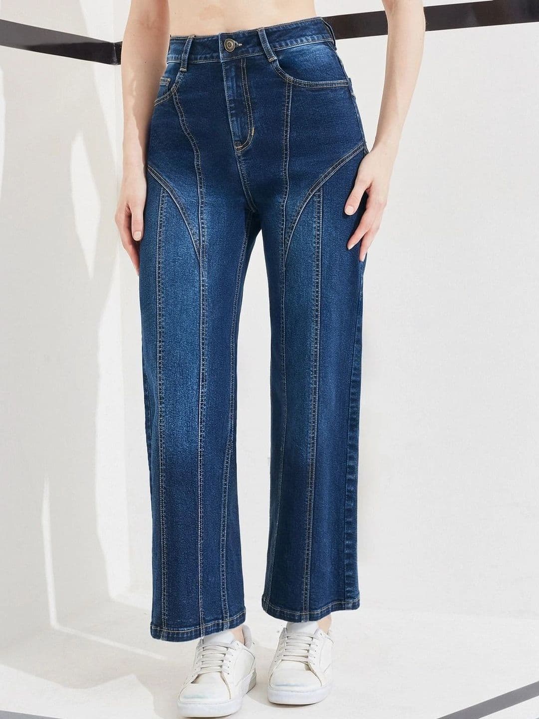 DOLCE CRUDO Women Wide Leg High-Rise Heavy Fade Stretchable Jeans - view 1