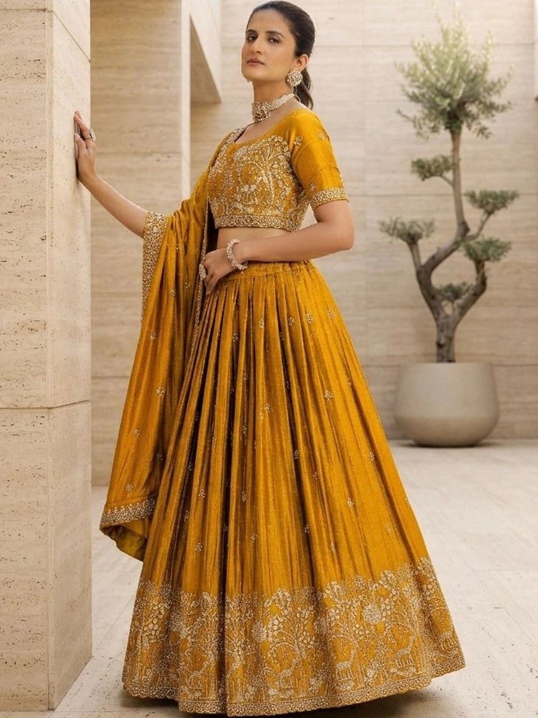 all about you Embroidered Thread Work Semi-Stitched Lehenga & Blouse With Dupatta thumbnail 2