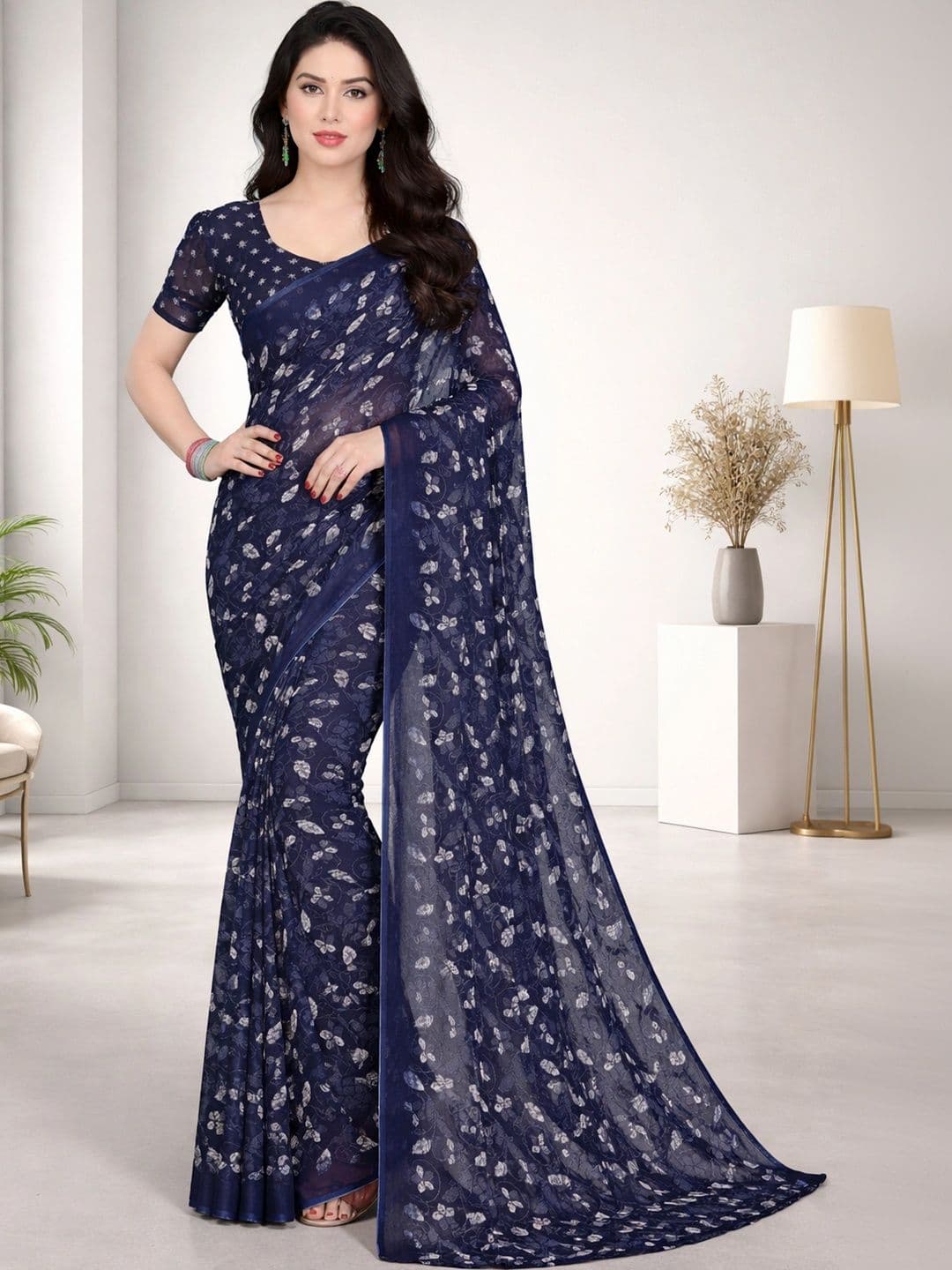 SZN Floral Poly Georgette Designer Saree - view 1