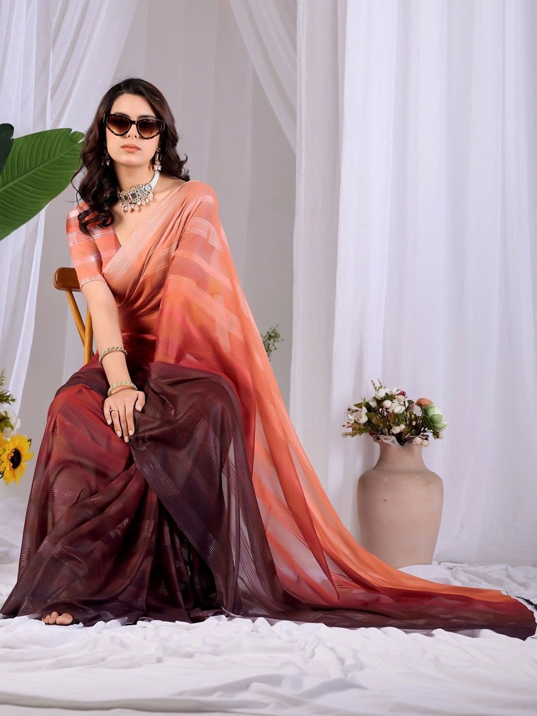Moda Rapido Striped Poly Georgette Designer Saree thumbnail 7