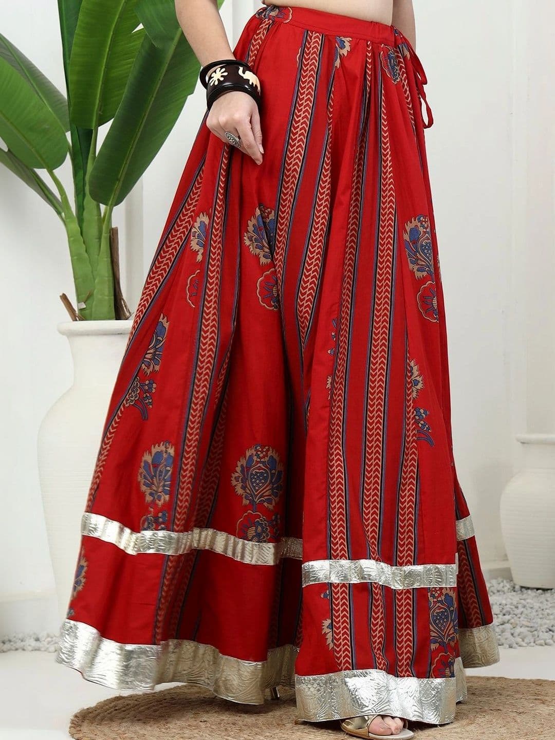 KALINI Women Cotton Cambric Floral Maxi Flared Skirt thumbnail 3