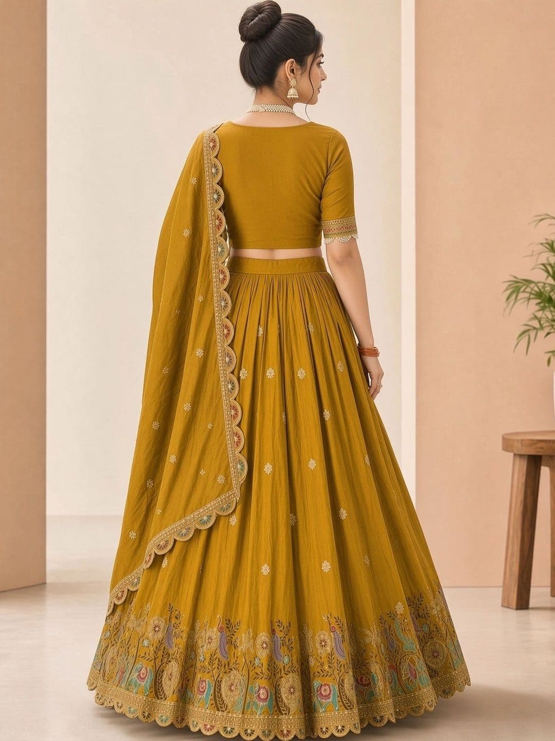 Closin Embroidered Thread Work Ready to Wear Lehenga & Unstitched Blouse With Dupatta thumbnail 3