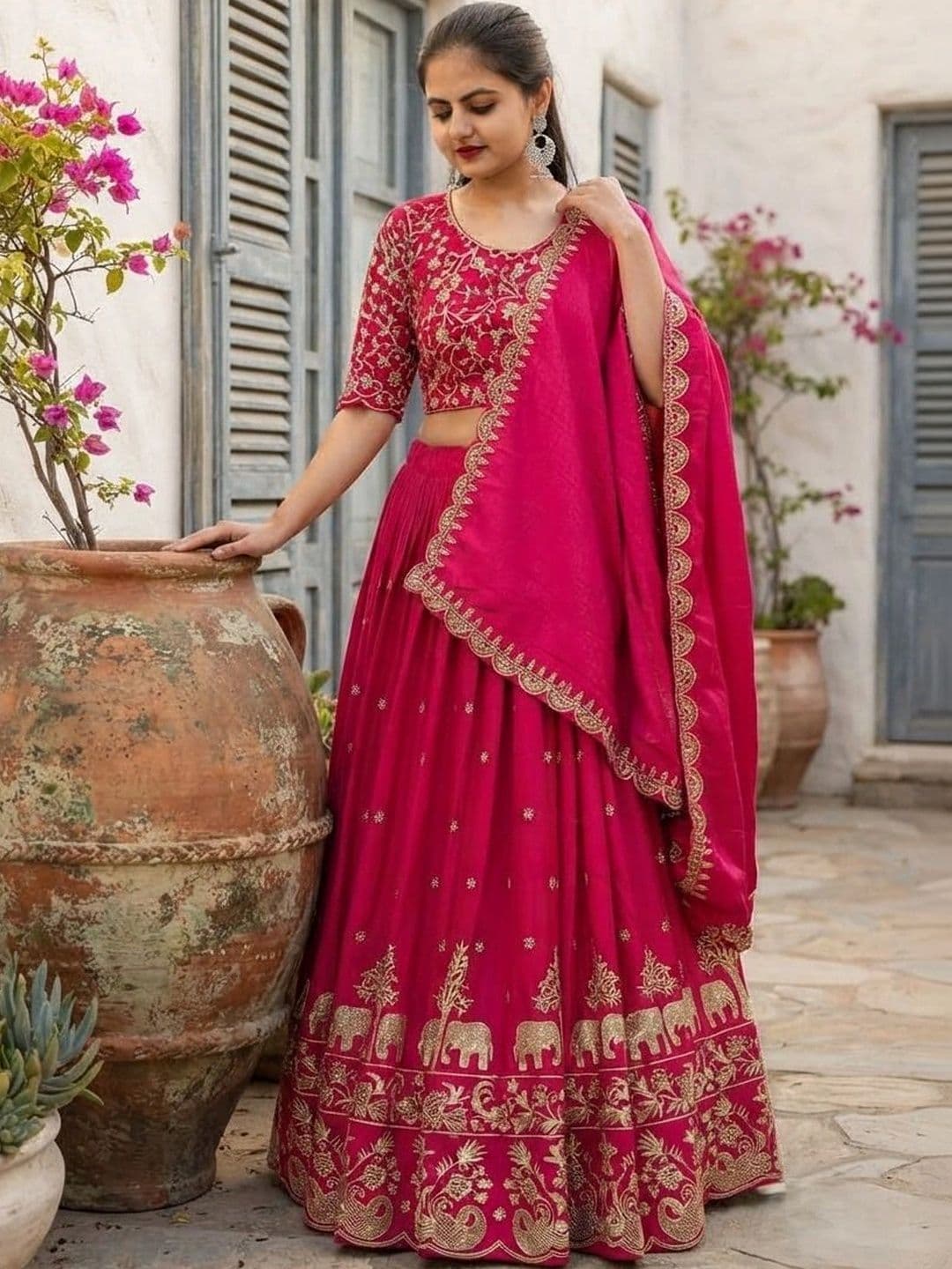 HERE&NOW Embroidered Semi-Stitched Lehenga & Blouse With Dupatta thumbnail 2