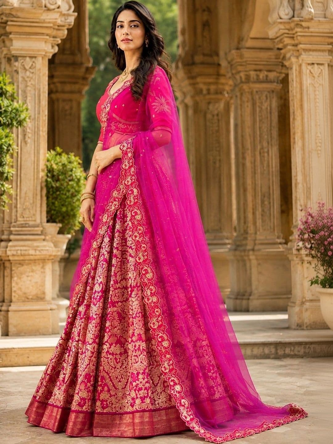 KALINI Women Embroidered Ready to Wear Lehenga & Unstitched Blouse With Dupatta thumbnail 4