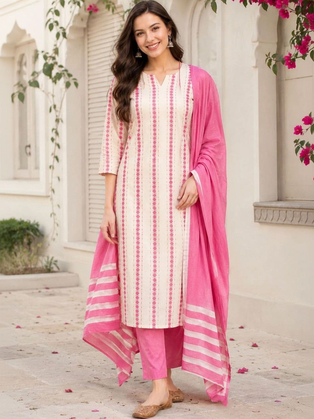 HIVA TRENDZ Women Ethnic Motifs Printed Regular Pure Cotton Kurta with Trousers & With Dupatta - view 1