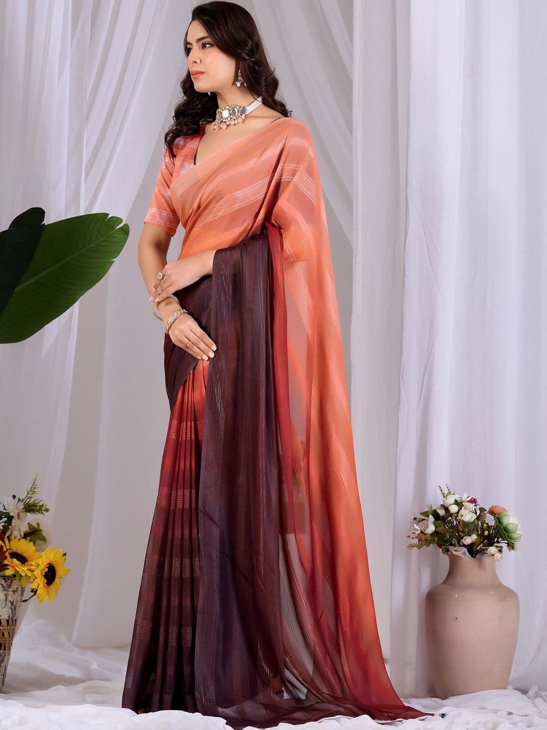 Moda Rapido Striped Poly Georgette Designer Saree thumbnail 5