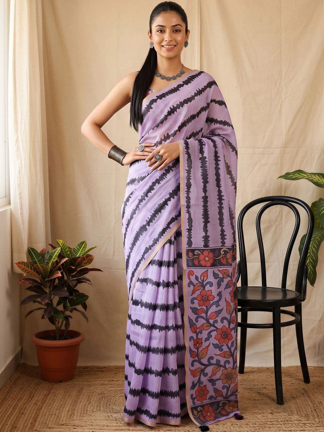 Sangria Kalamkari Designer Block Print Saree - view 1