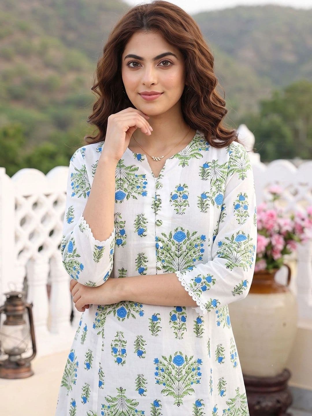 KALINI Women Ethnic Motifs Printed Regular Pure Cotton Kurta with Trousers & With Dupatta thumbnail 7