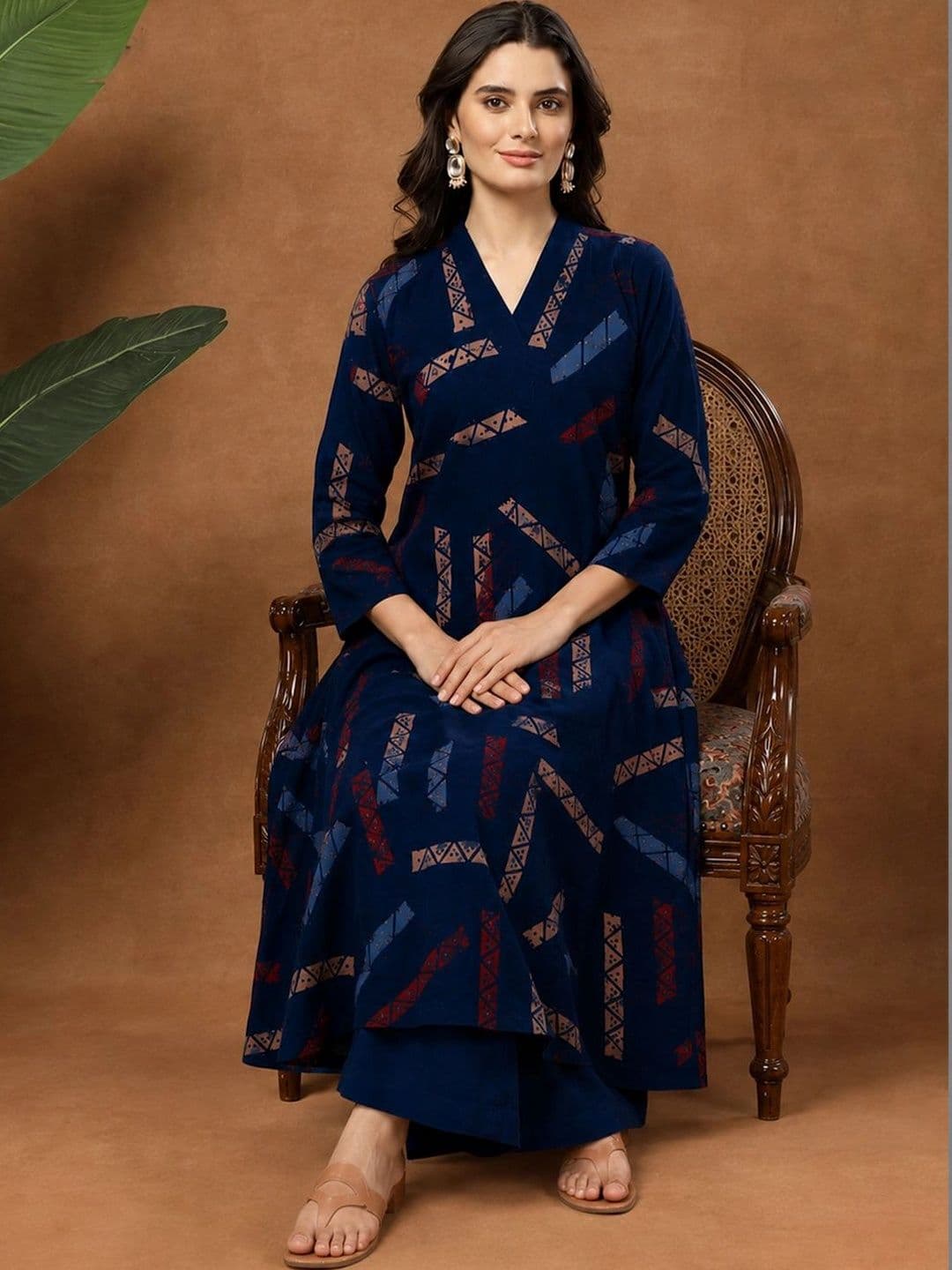 Sangria Geometric Printed A-Line Kurta with Palazzos thumbnail 4