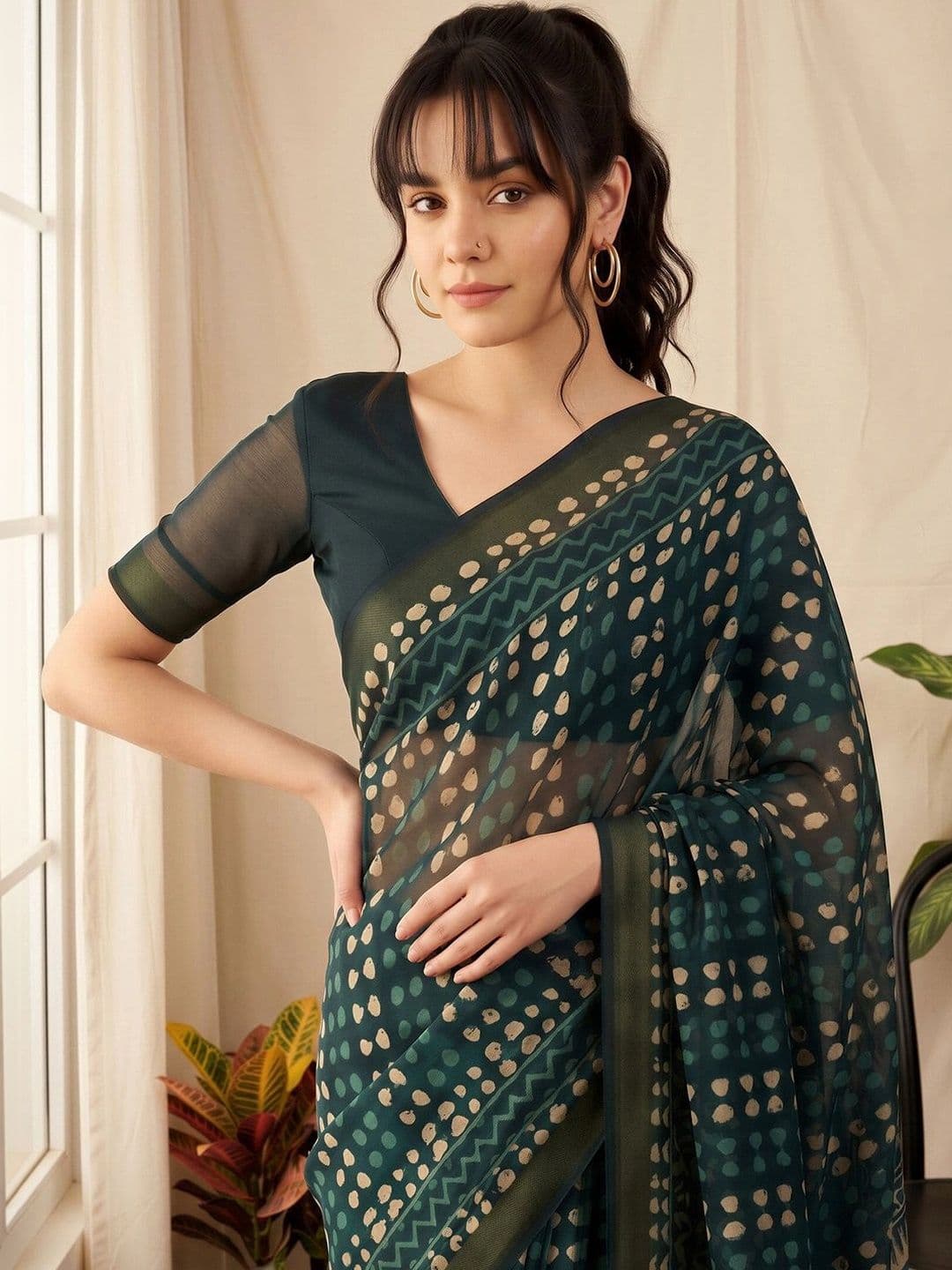 Anouk Batik Designer Block Print Saree thumbnail 5