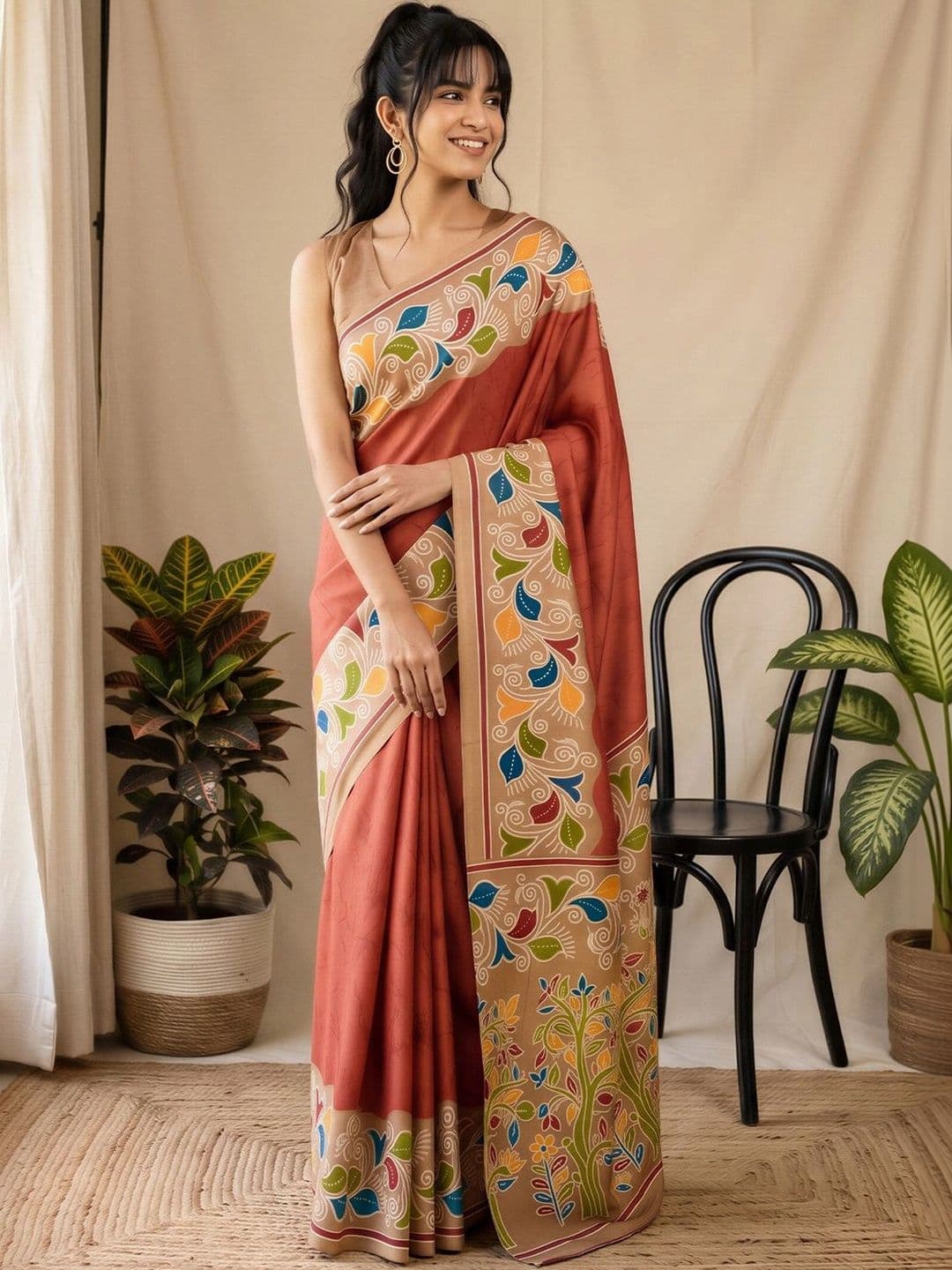 Anouk Floral Designer Block Print Saree thumbnail 5