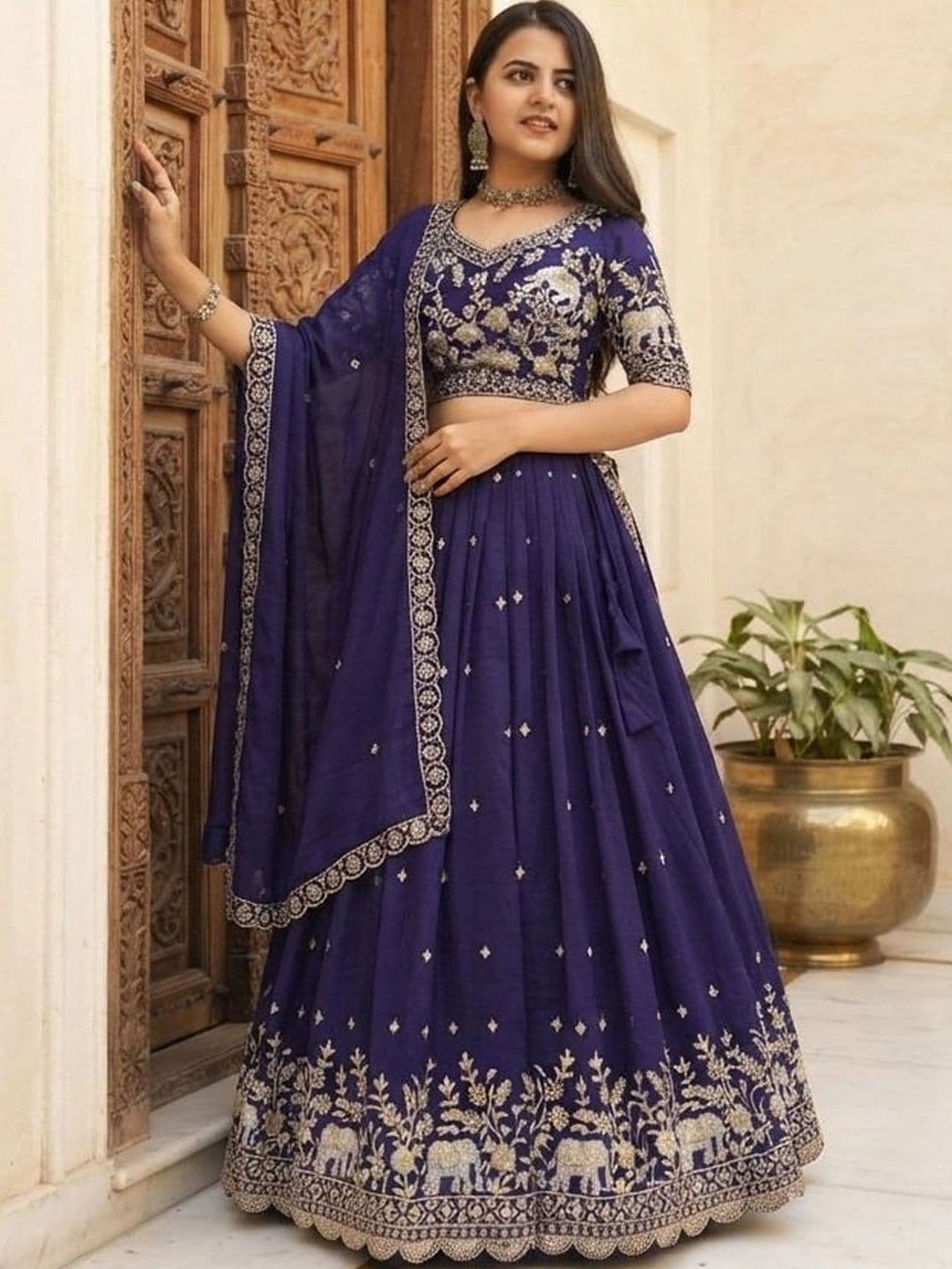 all about you Embroidered Thread Work Semi-Stitched Lehenga & Blouse With Dupatta - view 1