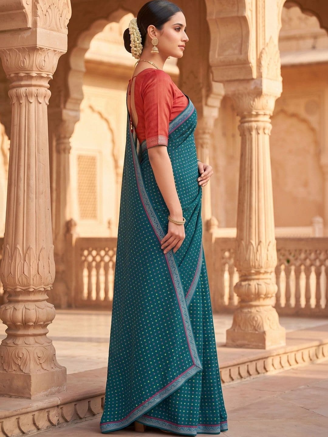 PRANU TRENDS Poly Georgette Bandhani Saree thumbnail 3
