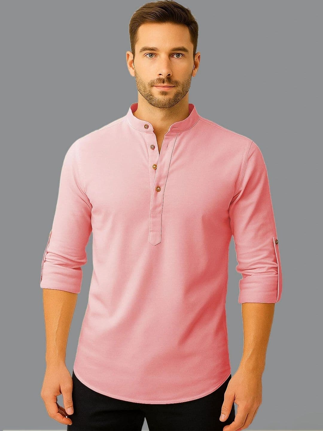 Amrit Trending Men Pack of 2 Cotton Mandarin Collar Kurta thumbnail 3