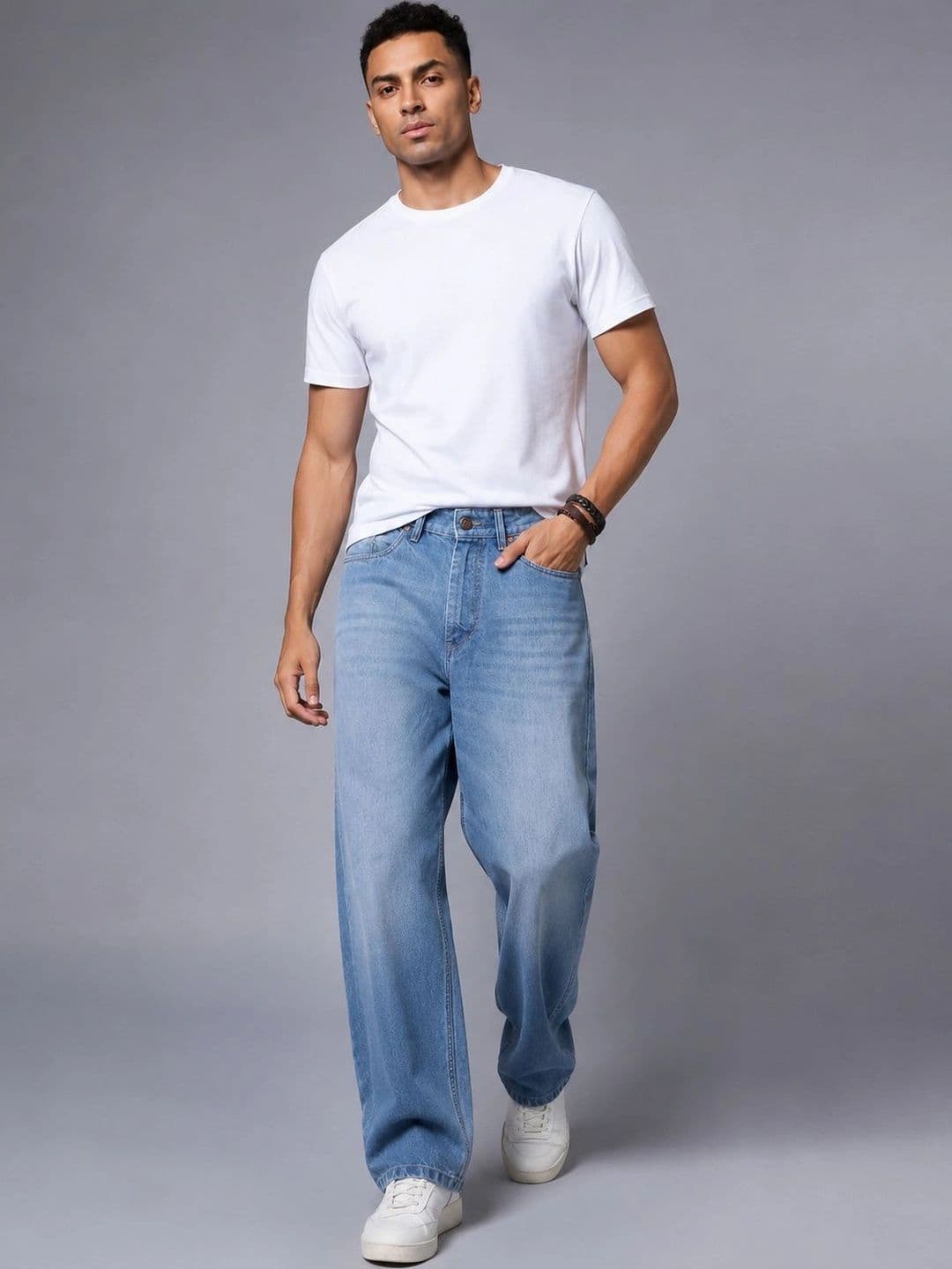 BREXX Men Jean Straight Fit Mid-Rise Light Fade Stretchable Jeans - view 1