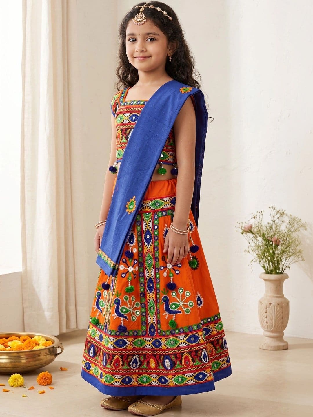 ahhaaaa Girls Embroidered Mirror Work Ready to Wear Lehenga & Blouse With Dupatta thumbnail 7