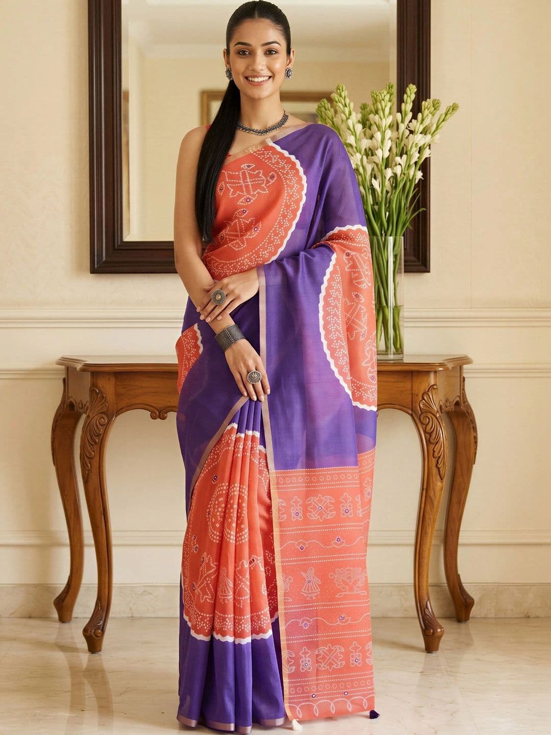 Sangria Bandhani Designer Block Print Saree - view 1