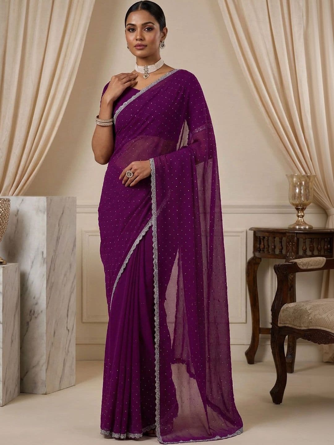 Anouk Rustic Embellished Beads and Stones Silk Blend Designer Saree - view 1