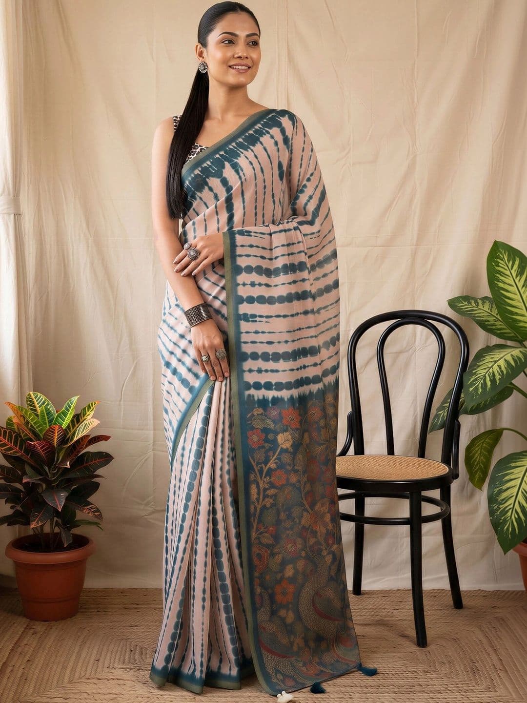 Sangria Tie and Dye Designer Block Print Saree - view 1
