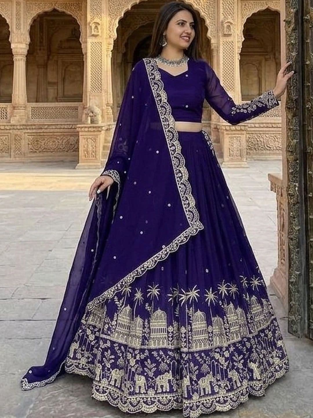 all about you Embroidered Semi-Stitched Lehenga & Blouse With Dupatta thumbnail 3