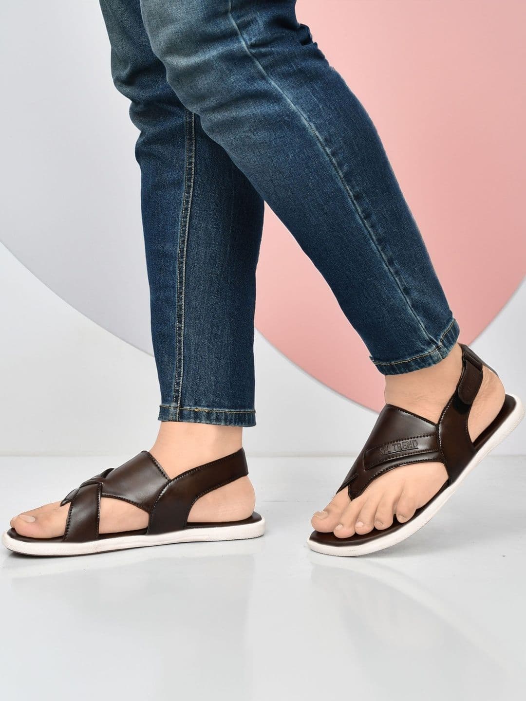 G L Trend Men Leather Comfort Casual Velcro Brown Sandals thumbnail 3
