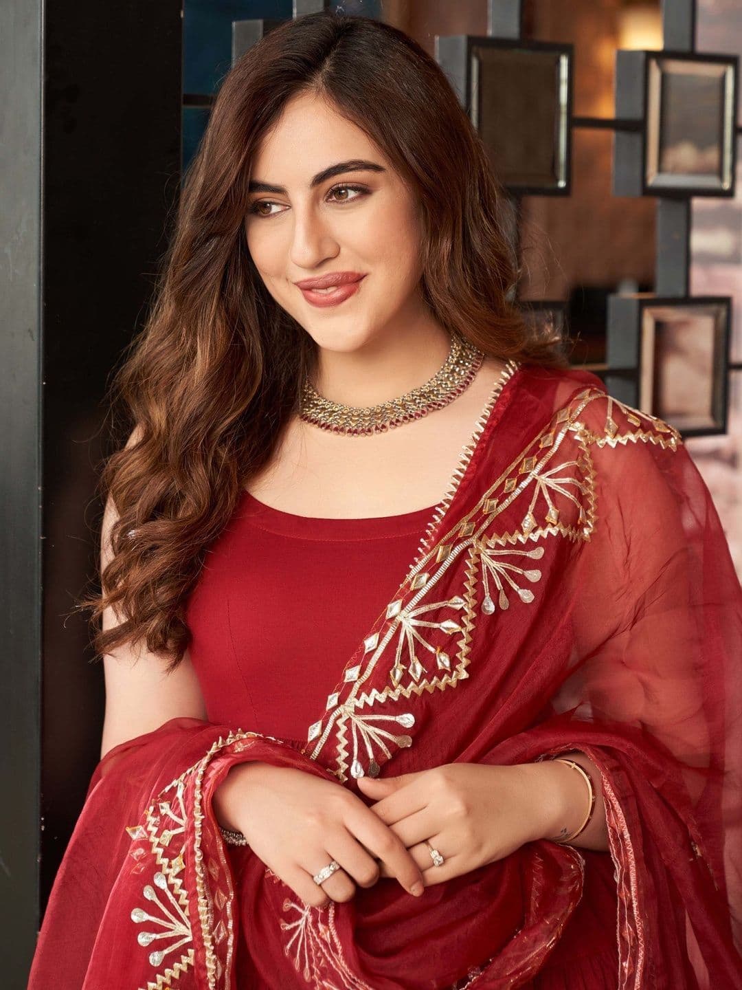 Vastranikhar Women Ethnic Motifs Tiered Thread Work Pure Cotton Kurta with Trousers & With Dupatta thumbnail 2