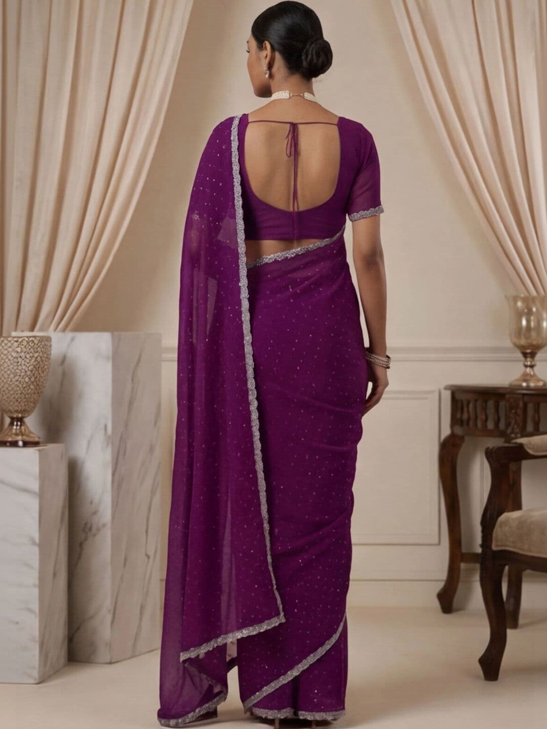 Anouk Rustic Embellished Beads and Stones Silk Blend Designer Saree thumbnail 6