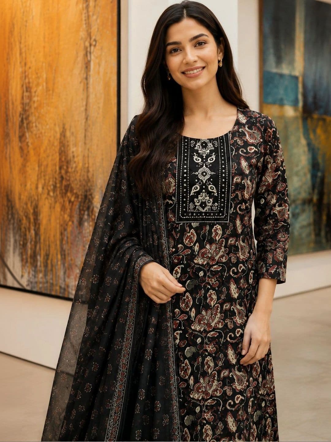 Roly Poly Women Ethnic Motifs Printed Regular Thread Work Kurta with Palazzos & With Dupatta thumbnail 5
