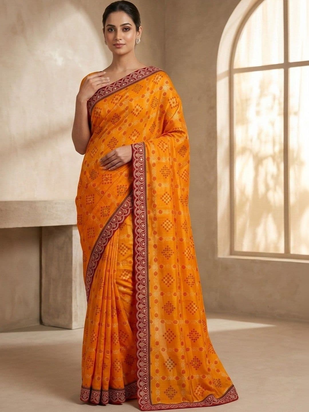 Textile Mantra Bandhani Embroidered Poly Georgette Bandhani Saree - view 1