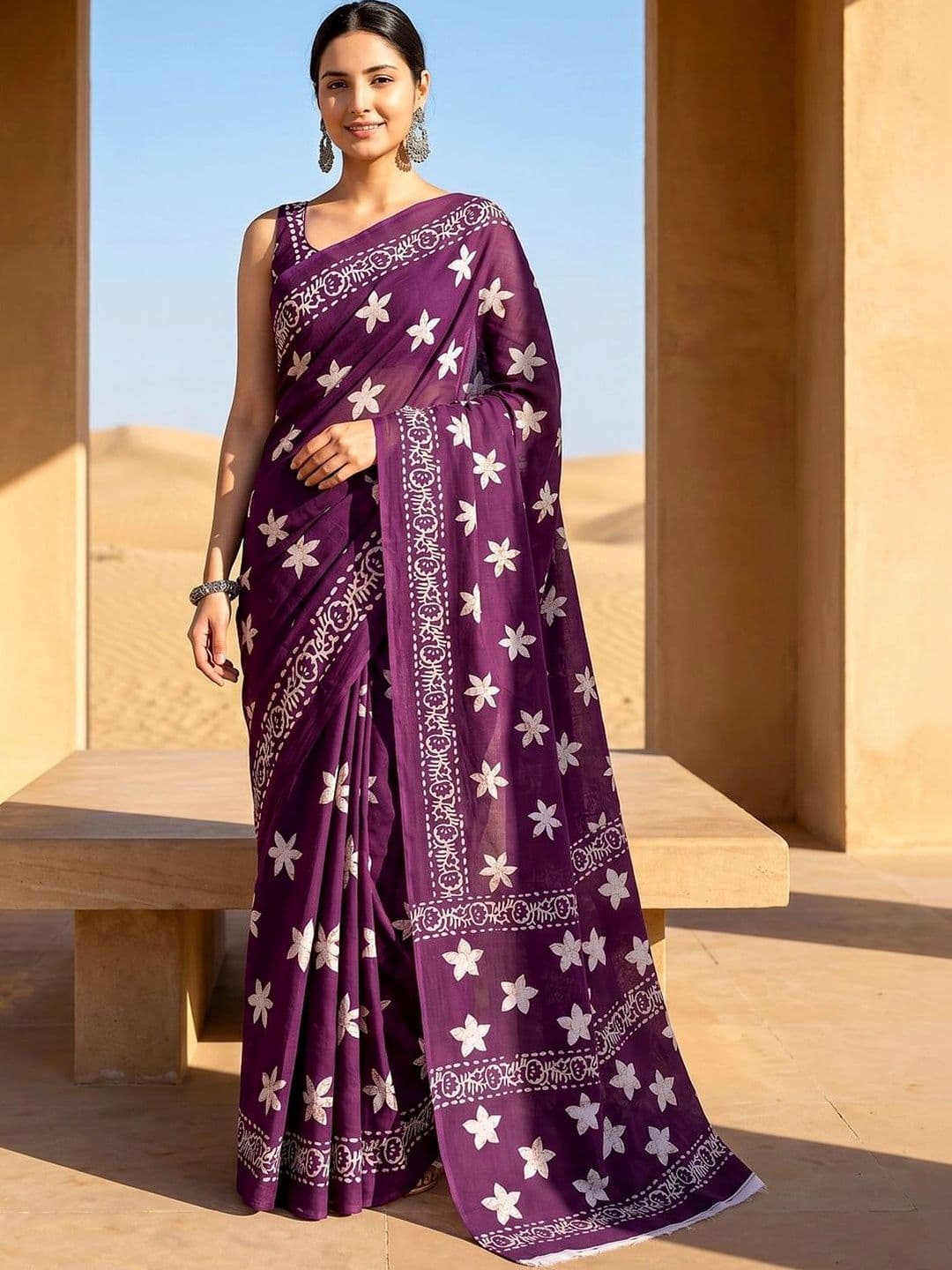 VS MALL Floral Pure Cotton Saree - view 1