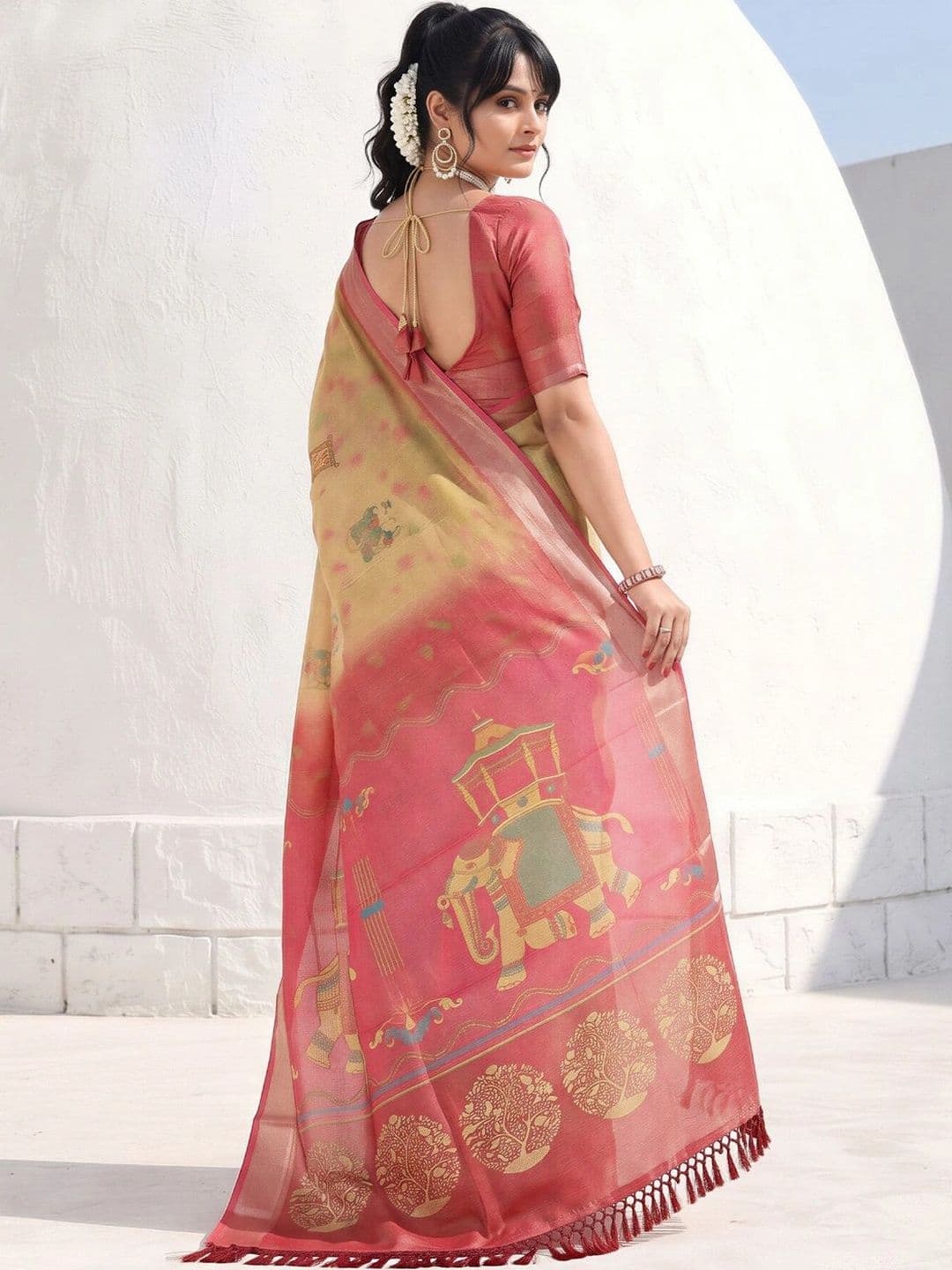 Anouk Floral Silk Cotton Designer Saree thumbnail 6