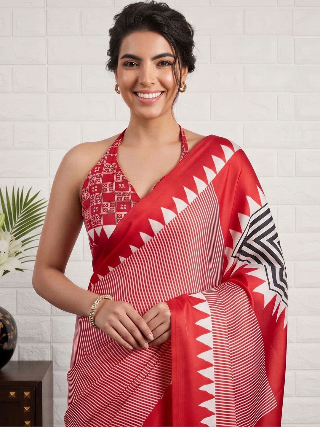 Anouk Striped Satin Designer Banarasi Saree thumbnail 2