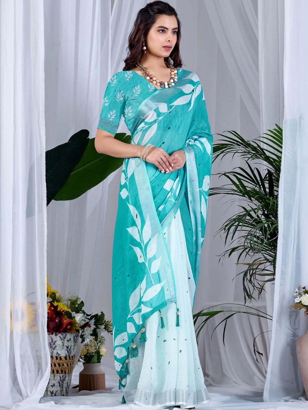 Moda Rapido Ethnic Motifs Zari Linen Blend Designer Saree thumbnail 3