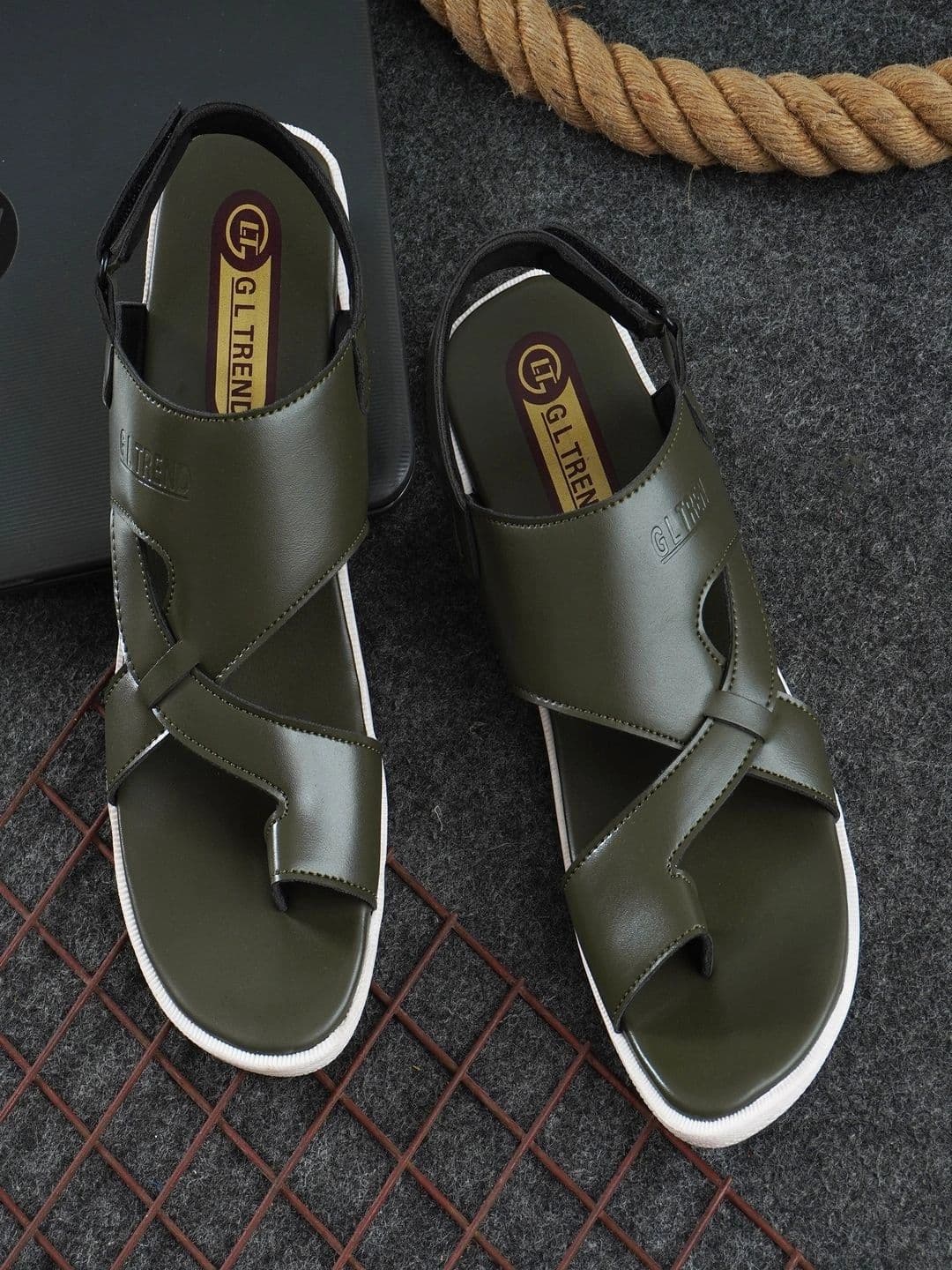 G L Trend Men Olive Solid Casual Comfort Sandals with Cross-Strap Design - view 1
